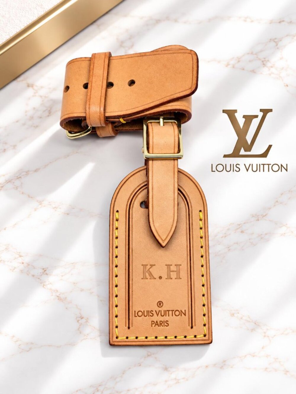 Authentic Louis Vuitton Luggage Tag/Name Tag with K.H. Initial-Made in France